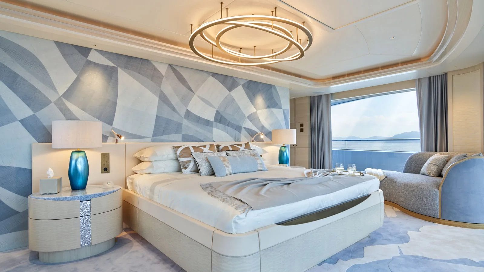 Luxurious superyacht bedroom interior
